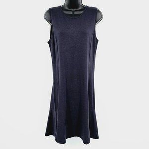 Tahari Dress L Dark Blue Sleeveless Tank Drop Waist Soft Stretch Knit Zip Back